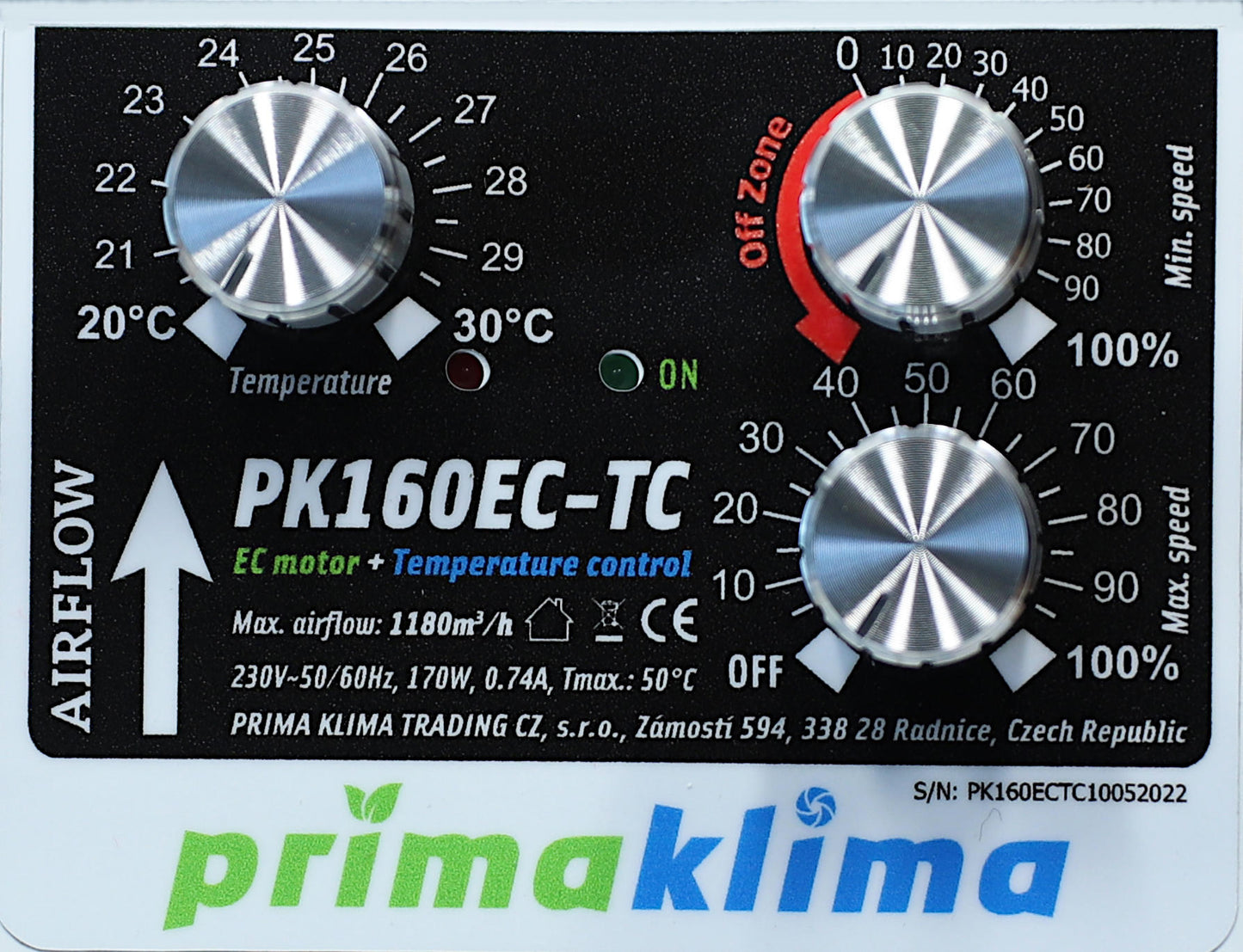 Prima Klima PK160EC-TC 1180m³/h, Ø160mm klimageregelt